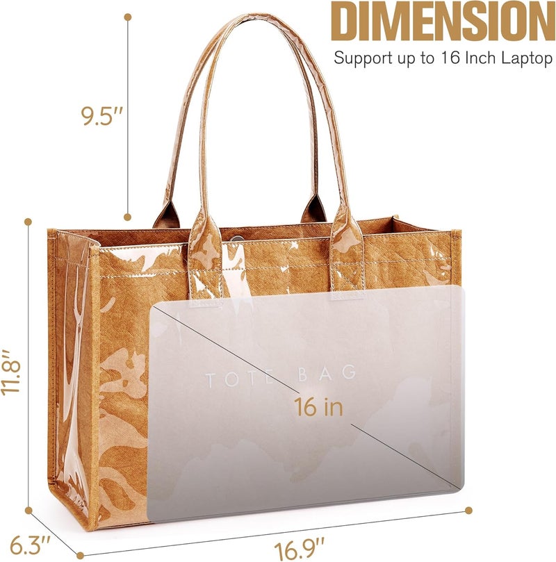 KALIDI FANCY FOREST KALIDI PVC Tote Bag Women’s Kraft Paper Work Handbags Purses with Top Handle - Image 4